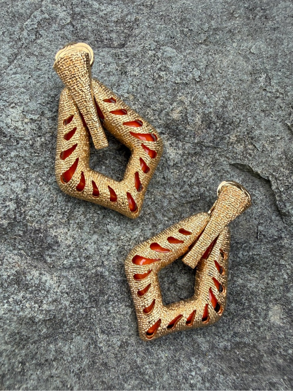 Vintage Sarah Coventry Autumn Trio Gold Orange Convertible Clip On Earrings